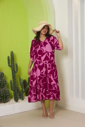 Patterned Plus Size Dress Cherry - 4