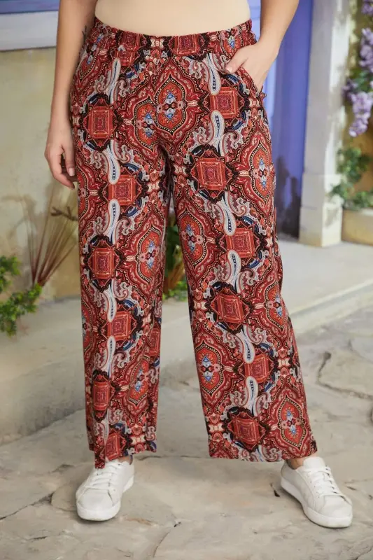 Patterned Plus Size Tile Viscose Pants - 1