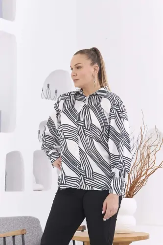 Patterned Plus Size White Satin Shirt - 3