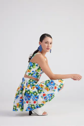 Patterned Pocket MiniRavello Skirt Blue - 1