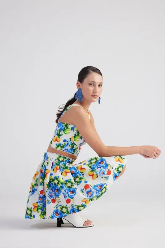 Patterned Pocket MiniRavello Skirt Blue - HOLLY LOLLY