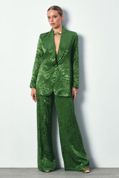 Patterned Relaxed Trousers - GREEN - 1