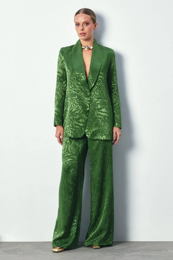 Patterned Relaxed Trousers - GREEN - 2