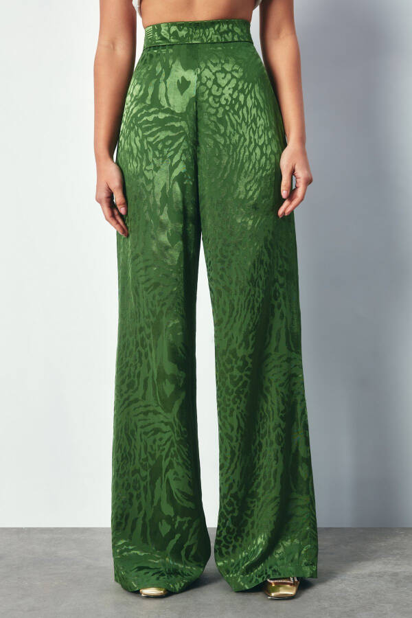 Patterned Relaxed Trousers - GREEN - 4