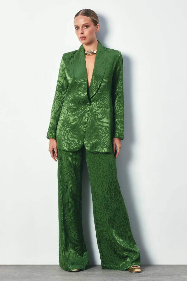 Patterned Relaxed Trousers - GREEN - 7