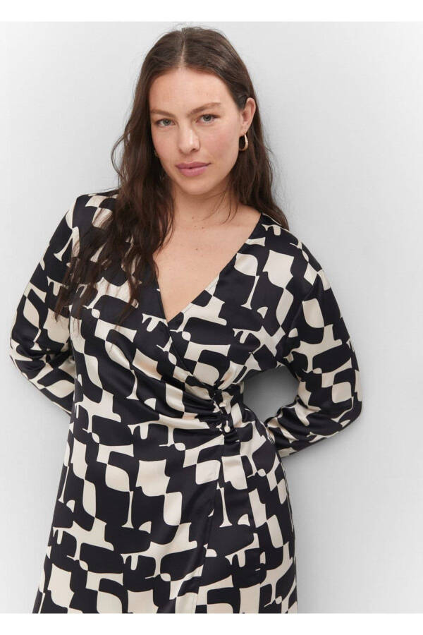 Patterned Satin Dress - 5