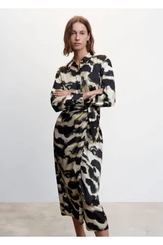 Patterned Satin Dress - 1