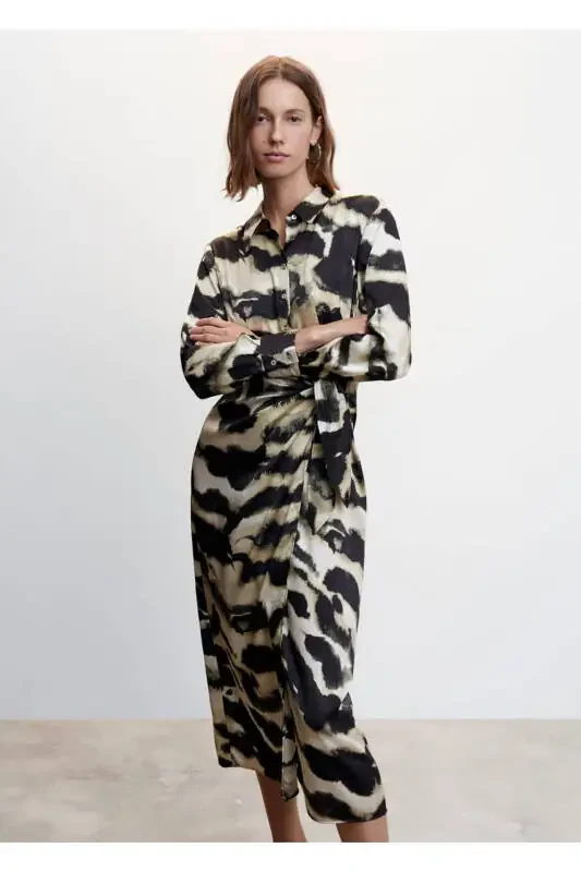 Patterned Satin Dress - 1