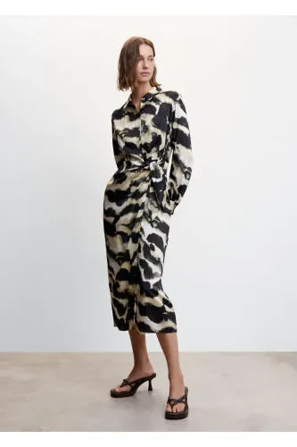 Patterned Satin Dress - 2