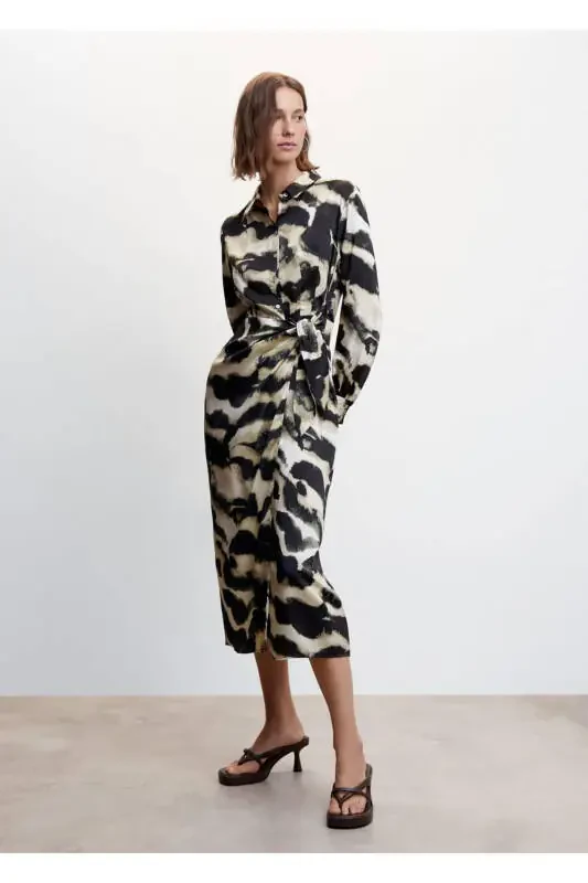 Patterned Satin Dress - 2