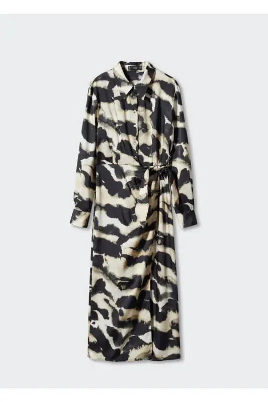 Patterned Satin Dress - 3