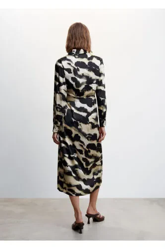 Patterned Satin Dress - 4