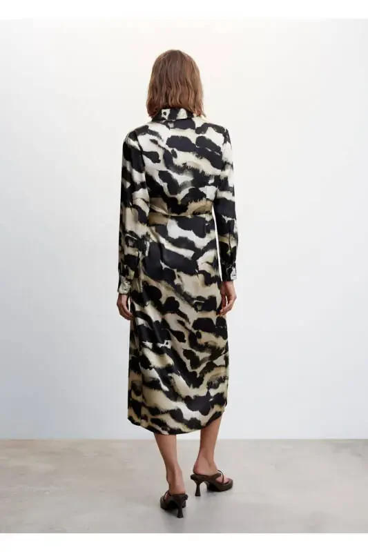 Patterned Satin Dress - 4