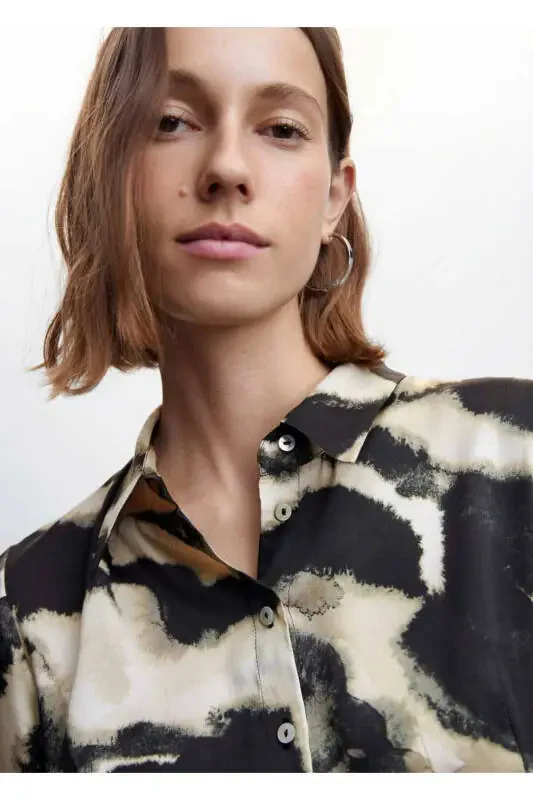 Patterned Satin Dress - 5