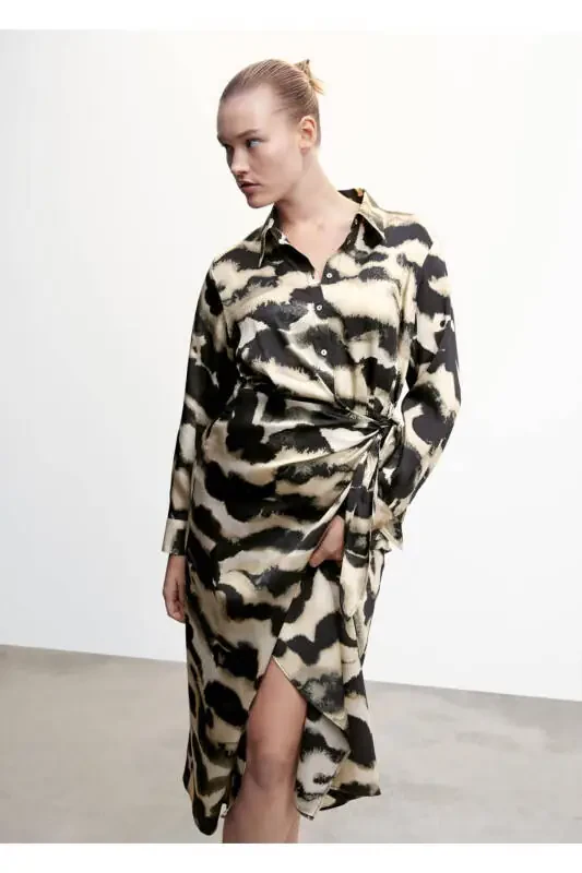 Patterned Satin Dress - 6