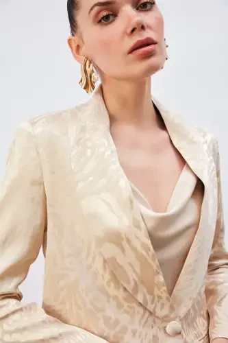 Patterned Satin Jacket - Beige - 6
