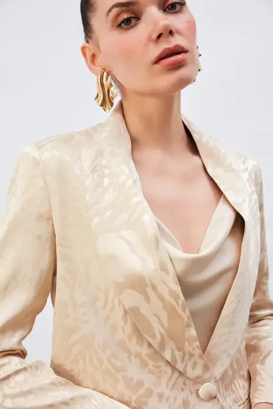 Patterned Satin Jacket - Beige - 6