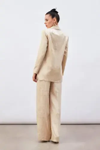 Patterned Satin Jacket - Beige - 7