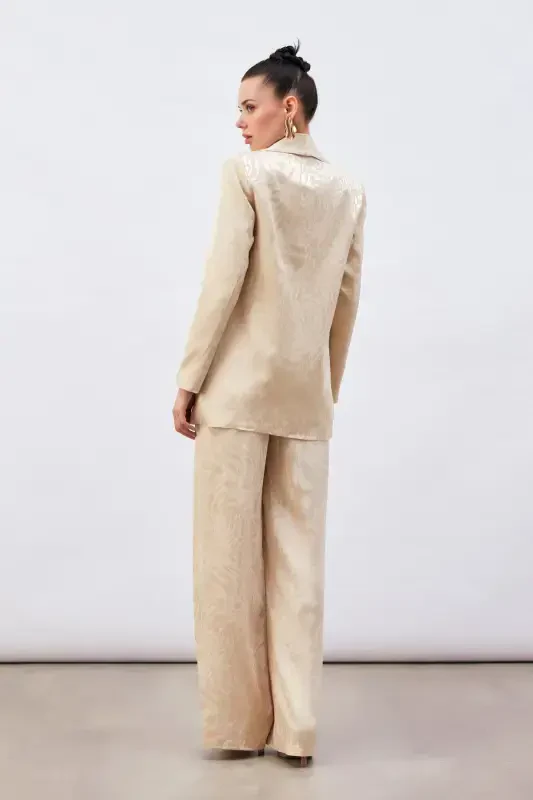 Patterned Satin Jacket - Beige - 7