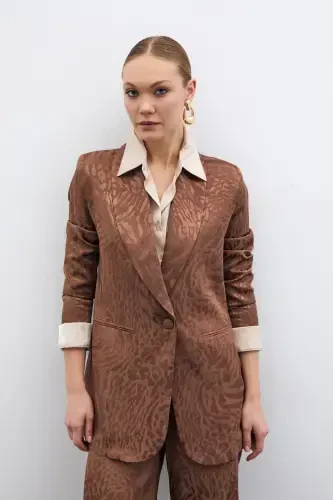 Patterned Satin Jacket - Coffee-COFFEE - 1
