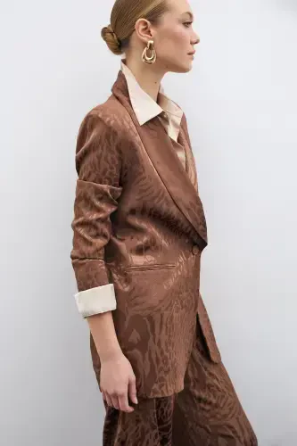 Patterned Satin Jacket - Coffee-COFFEE - 4