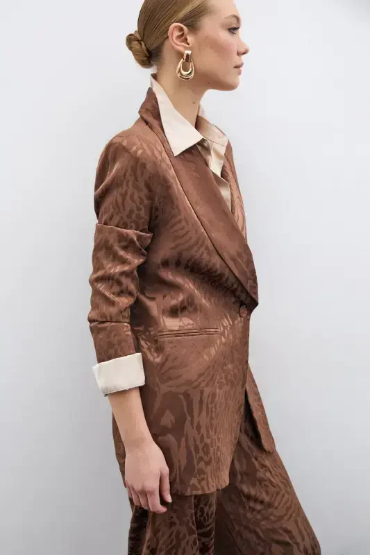 Patterned Satin Jacket - Coffee-COFFEE - 4