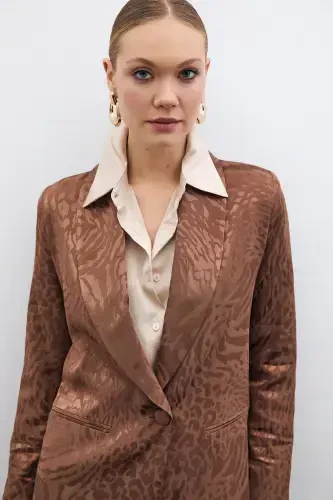 Patterned Satin Jacket - Coffee-COFFEE - 6
