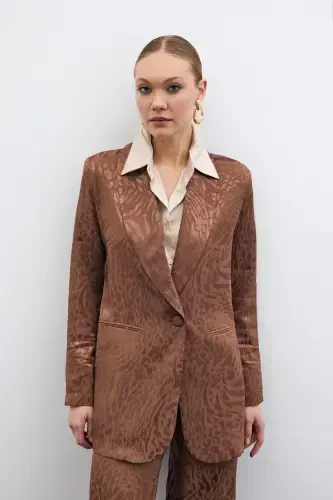 Patterned Satin Jacket - Coffee-COFFEE - 7