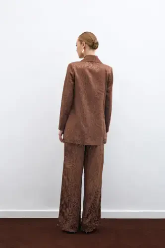 Patterned Satin Jacket - Coffee-COFFEE - 8