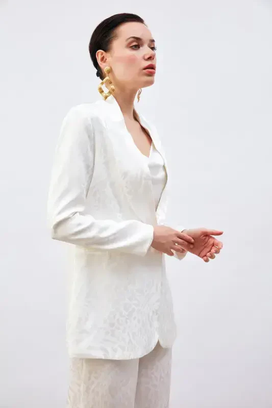 Patterned Satin Jacket - Ecru - 2