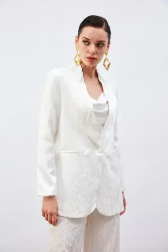 Patterned Satin Jacket - Ecru - 3