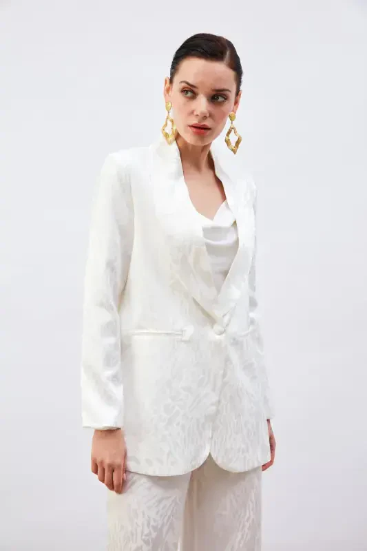 Patterned Satin Jacket - Ecru - 3