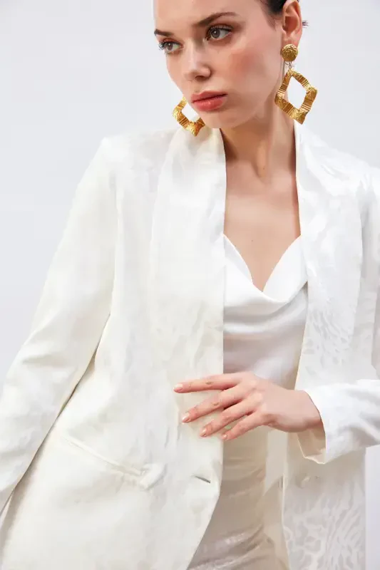 Patterned Satin Jacket - Ecru - 5