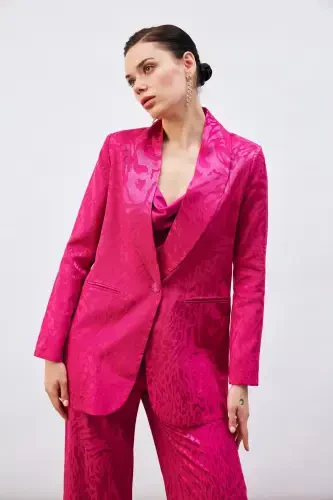 Patterned Satin Jacket - Fuchsia - 1