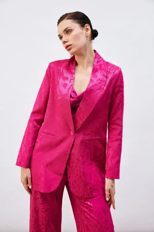 Patterned Satin Jacket - Fuchsia - SATEEN