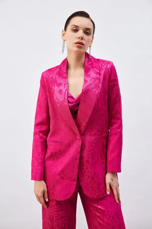 Patterned Satin Jacket - Fuchsia - 2