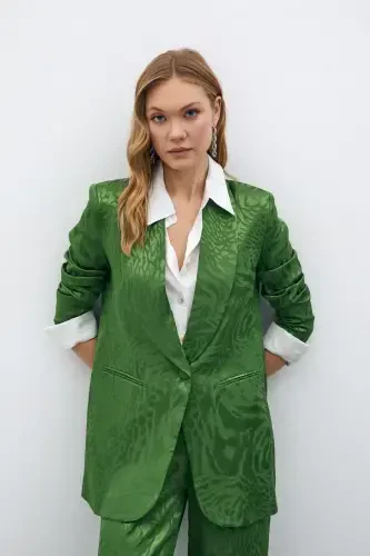 Patterned Satin Jacket - Green-GREEN - 1