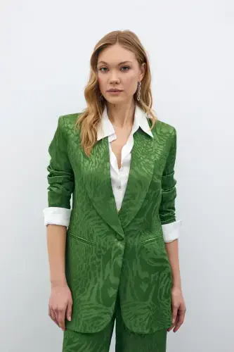 Patterned Satin Jacket - Green-GREEN - 2