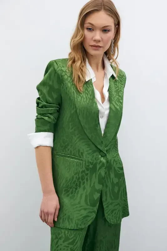 Patterned Satin Jacket - Green-GREEN - 3