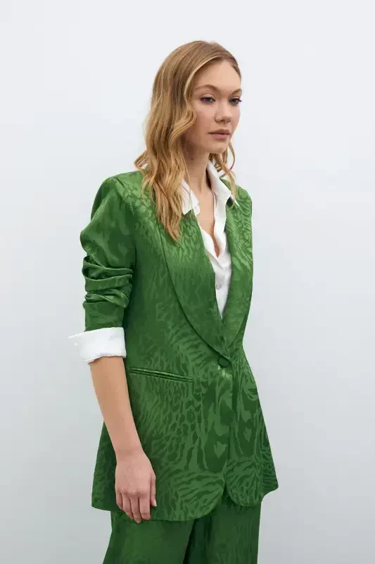 Patterned Satin Jacket - Green-GREEN - 4