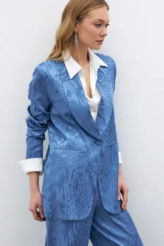 Patterned Satin Jacket - Indigo-INDIGO 
