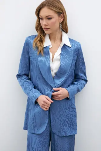 Patterned Satin Jacket - Indigo-INDIGO - 3