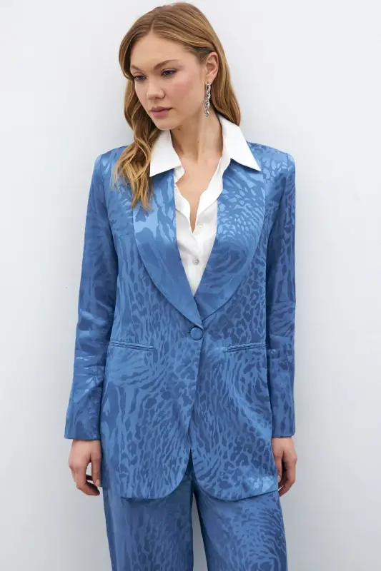 Patterned Satin Jacket - Indigo-INDIGO - 4