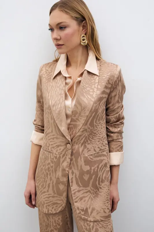 Patterned Satin Jacket - Mink-MINK - 2