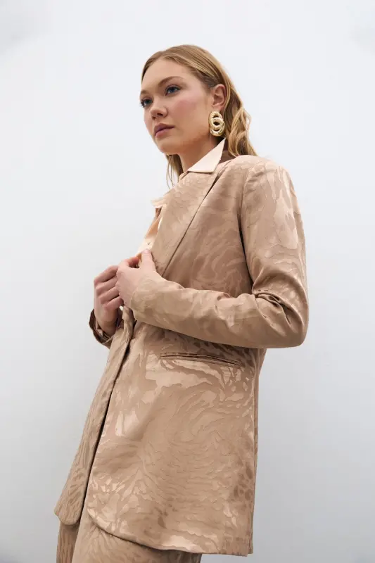 Patterned Satin Jacket - Mink-MINK - 5