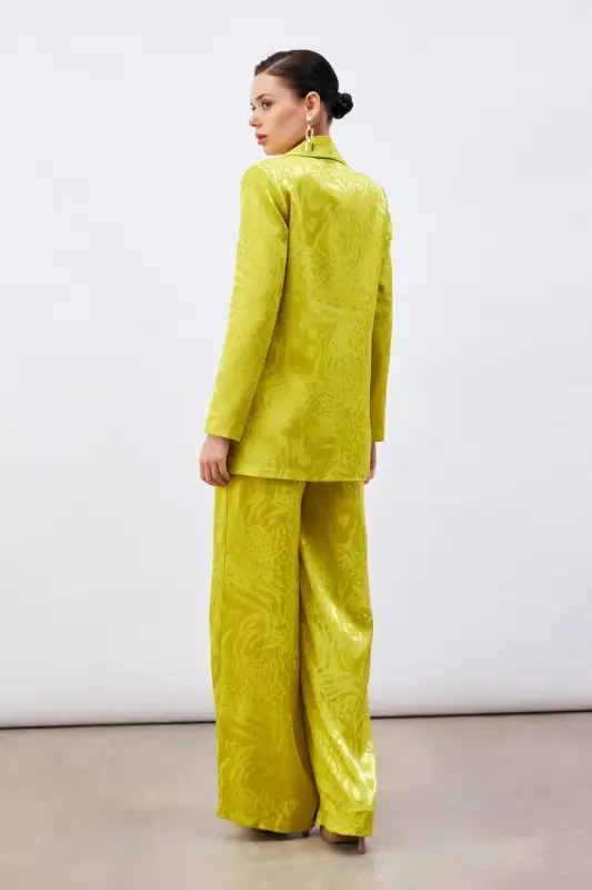 Patterned Satin Jacket - Olive Green - 7