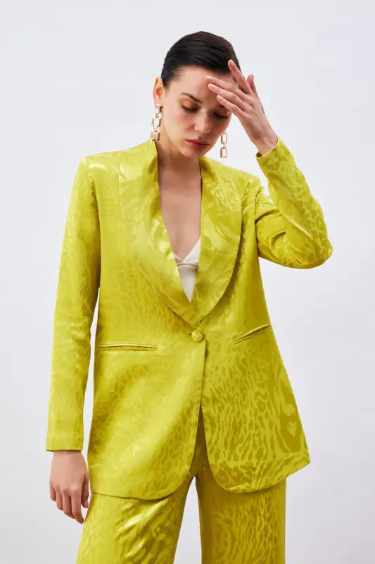 Patterned Satin Jacket - Olive Green - SATEEN