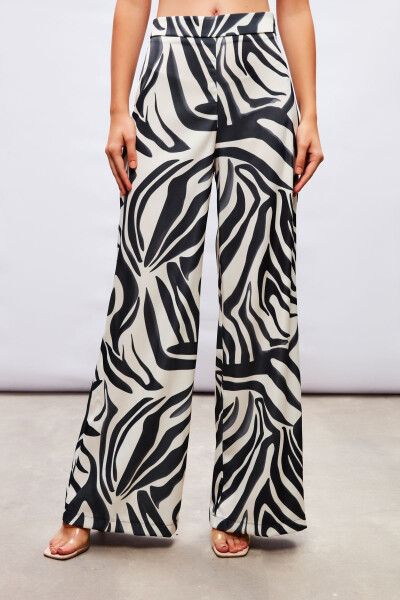 Patterned Satin Pants - BLACK - 7