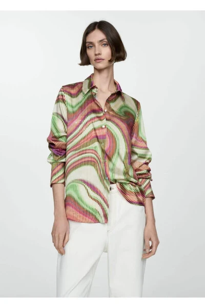 Patterned satin shirt - MANGO