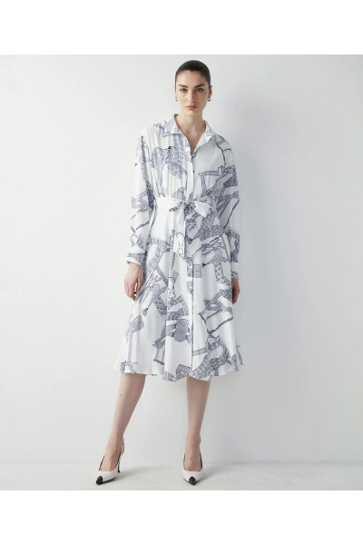 Patterned Shirt Dress - Ecru - 1